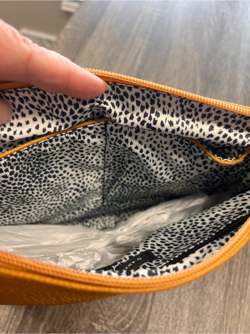 Anthropologie Mustard Leopard-Print  lined Cosmetic Pouch Toiletry Zipper Vegan